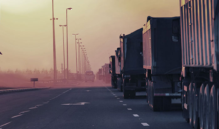 Trucks on a road