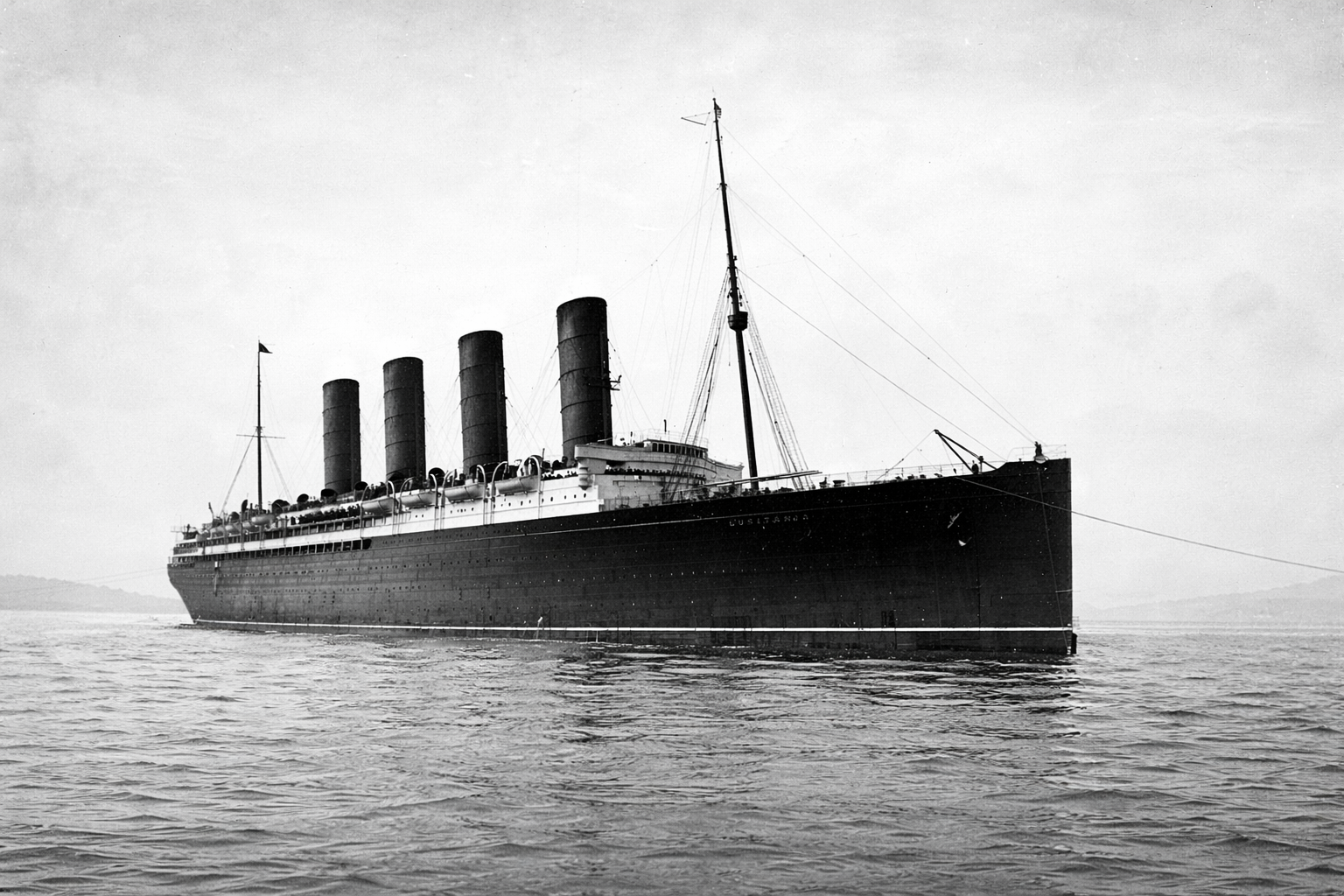 B&W Photo Of Rms Lusitania Ship Sailing