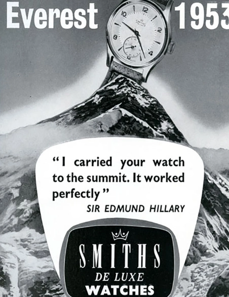Smiths History 1953 Smiths De Luxe Watch Edmund Hillary Everest Advert