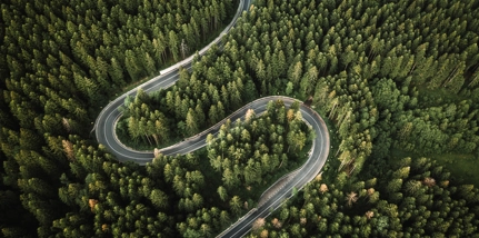 Aerial View Of Road Through Forest