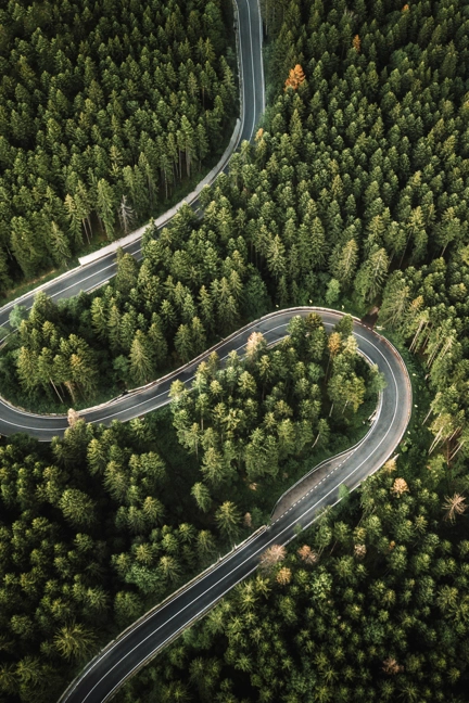 Aerial View Of Road Through Forest